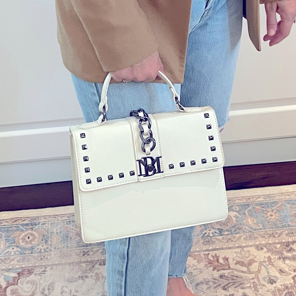 White Leather Badgley Mischka Flap Crossbody / Handbag